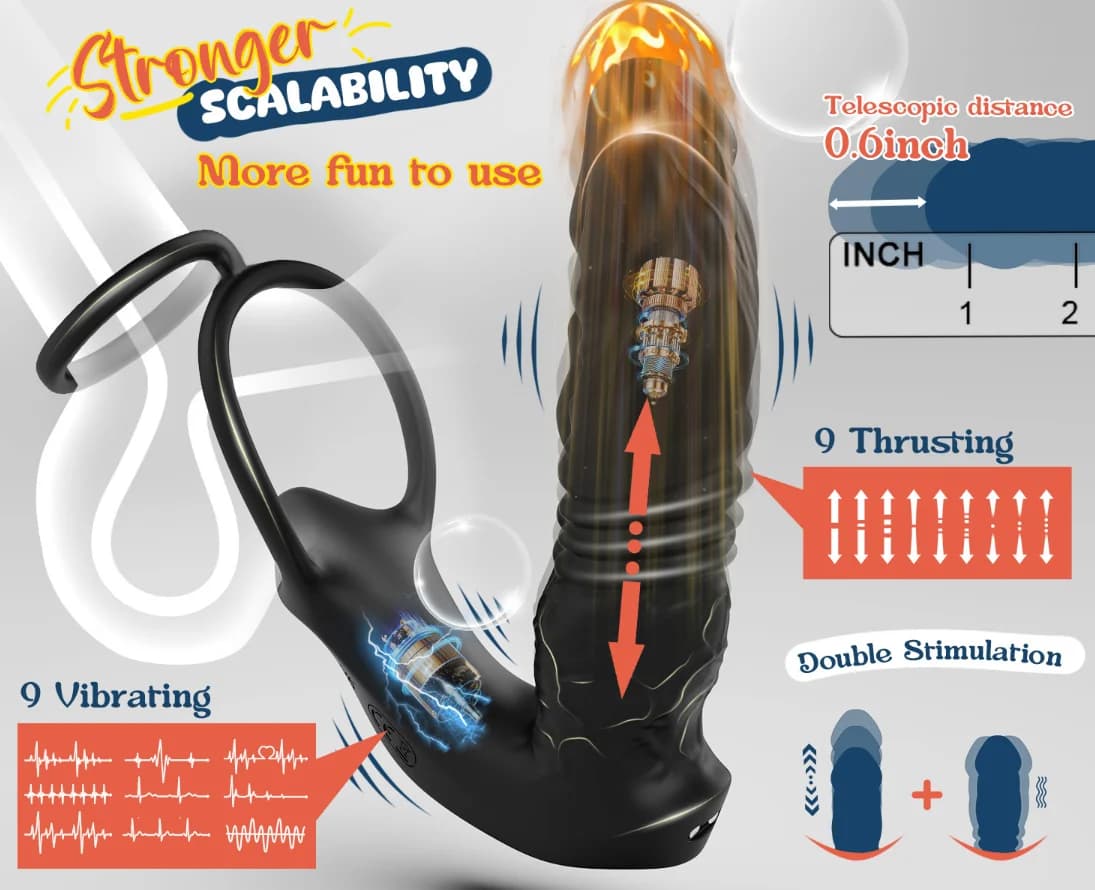 Male Sex Toy for Man Gay Couple Pleasure，5-in-1 Prostate Massager Thrusting Anal Vibrator ，Dual Silicone Cock Ring with - thumbnail 2