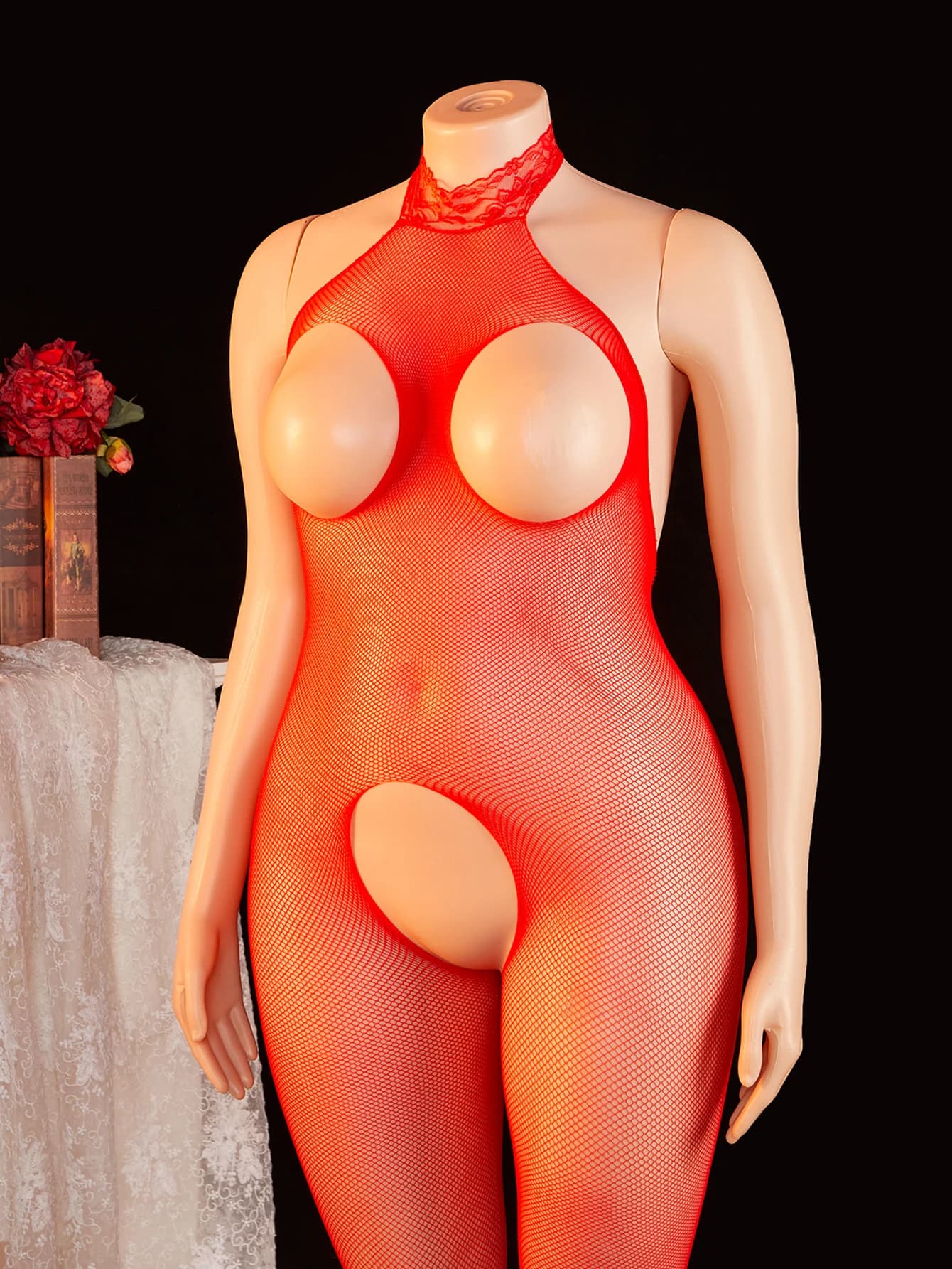Plus size open bust fishnet bodysuit - thumbnail 4