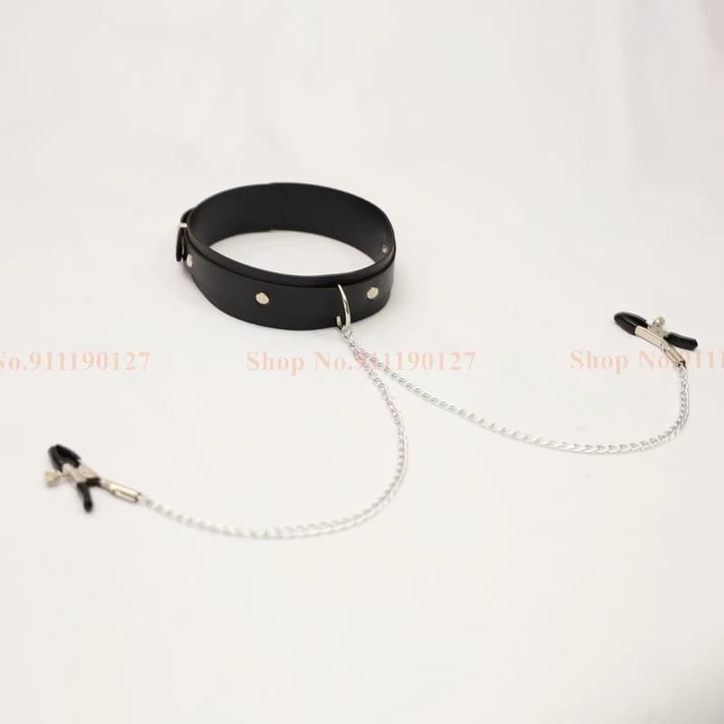 Leather collar and nipple chain set - thumbnail 5
