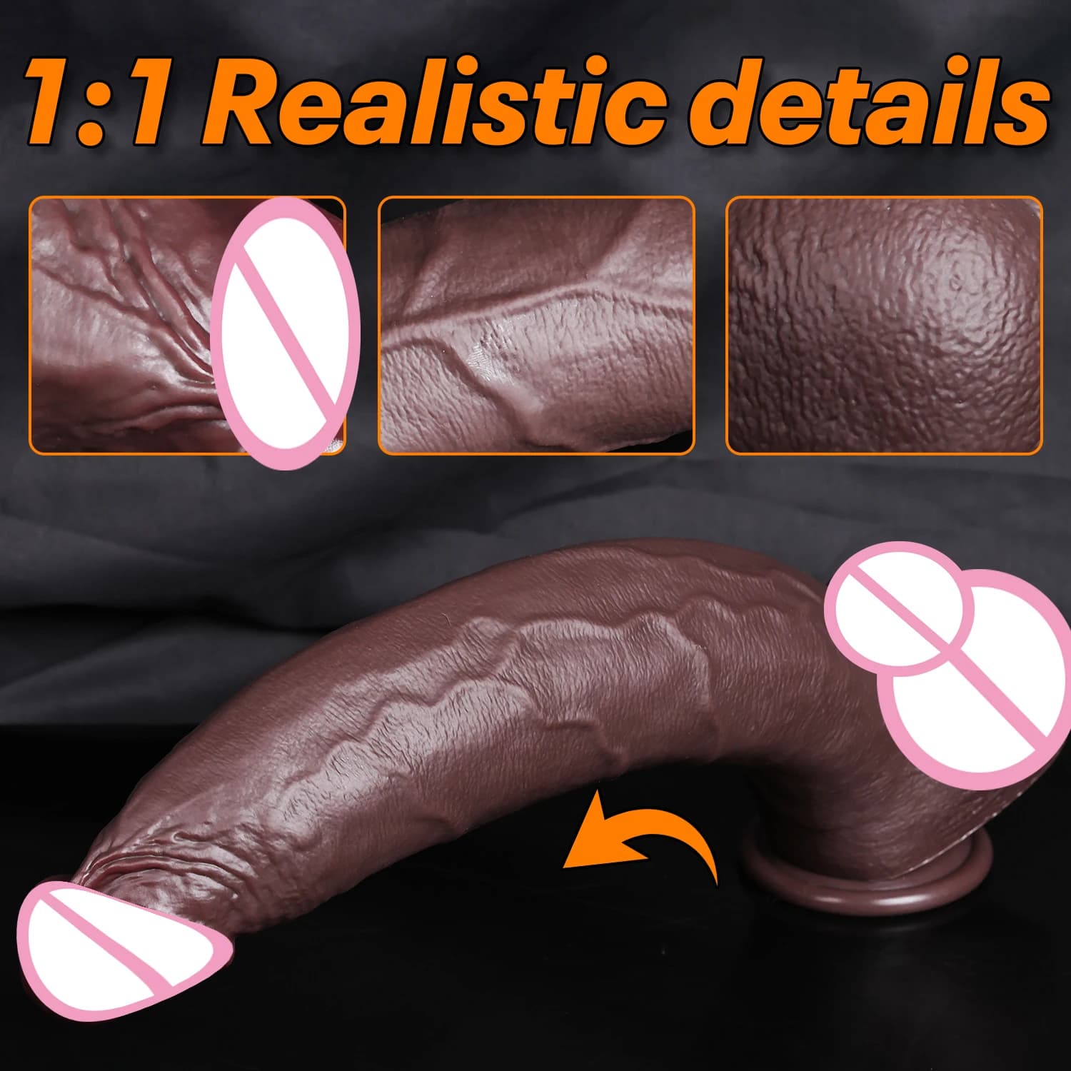 Large realistic black double-layered liquid silicone dildo - thumbnail 4