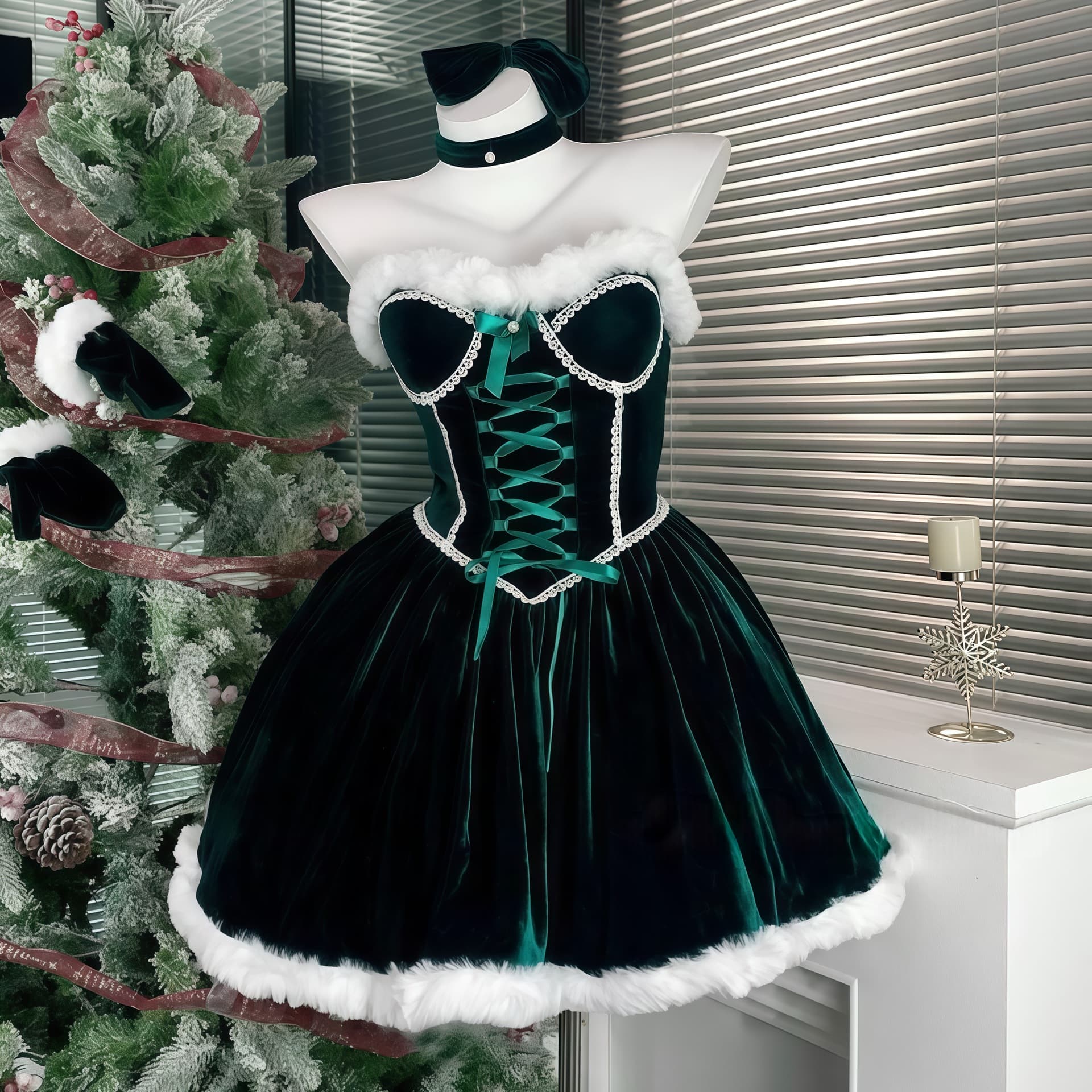 Red Velvet Santa Dress Costume - thumbnail 5