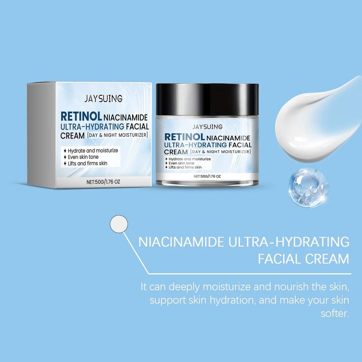 Hydrating Face Moisturizer with Niacinamide Hyaluronic Acid Retinol Repair Skin Barrier Day Night Long-Lasting Hydration Cream - thumbnail 4