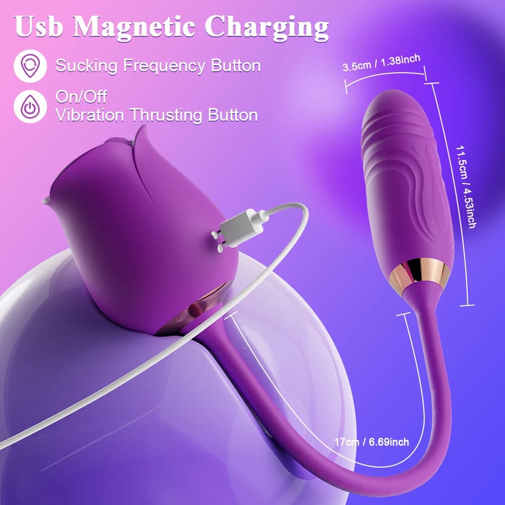 Dual action rose vibrator with suction and penetration - thumbnail 2