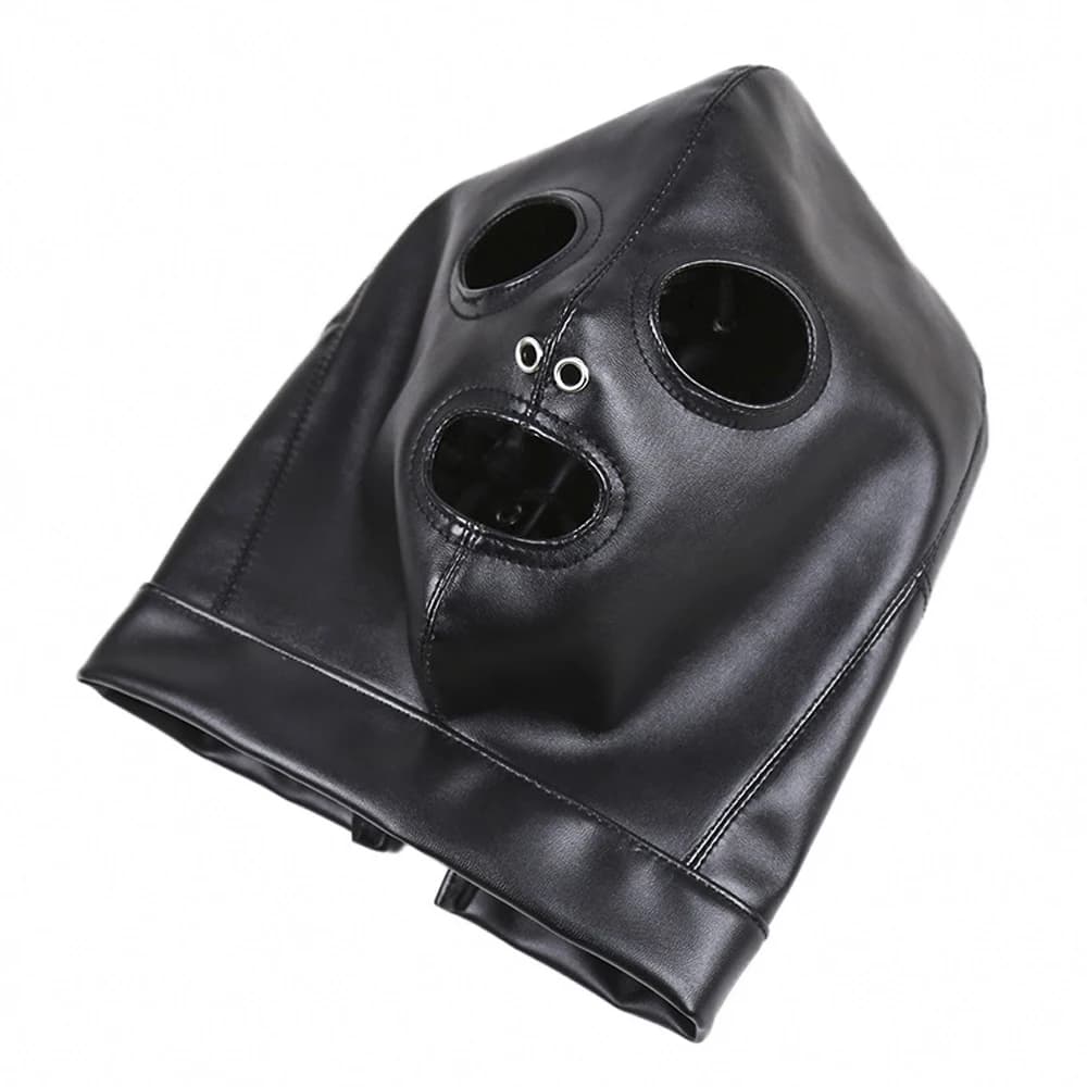 Black PU leather hollow hood fetish mask - thumbnail 4