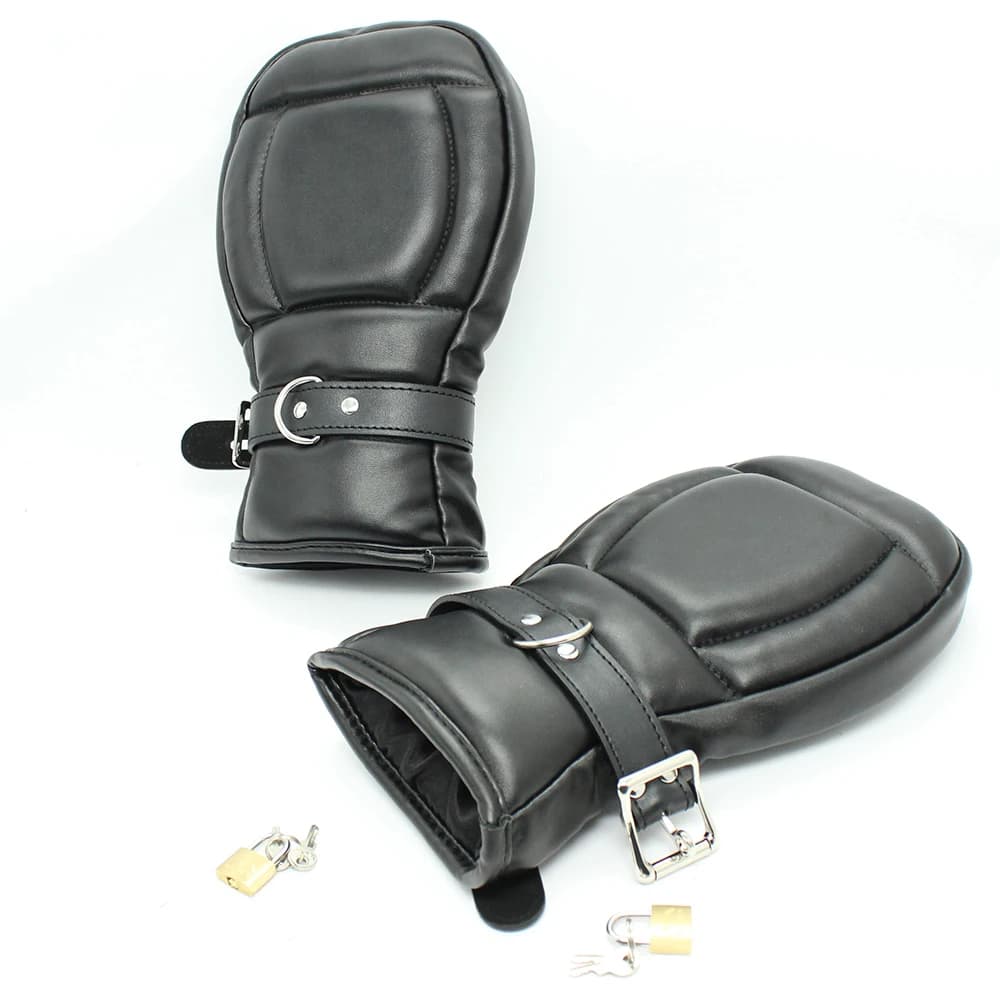 Padded leather bondage mittens with dog paw design - thumbnail 6
