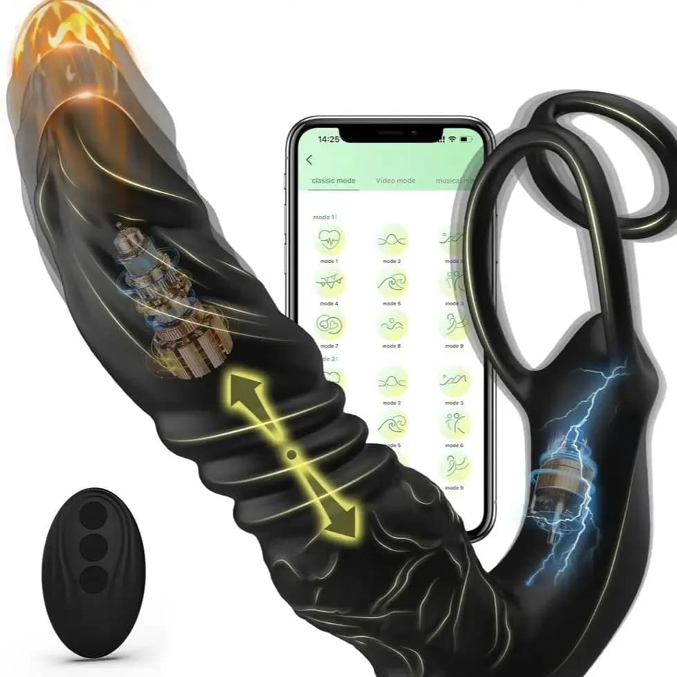 Male Sex Toy for Man Gay Couple Pleasure，5-in-1 Prostate Massager Thrusting Anal Vibrator ，Dual Silicone Cock Ring with - image 1
