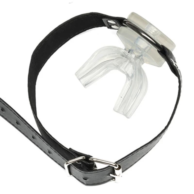 Leather bondage open mouth gag with ring - thumbnail 3