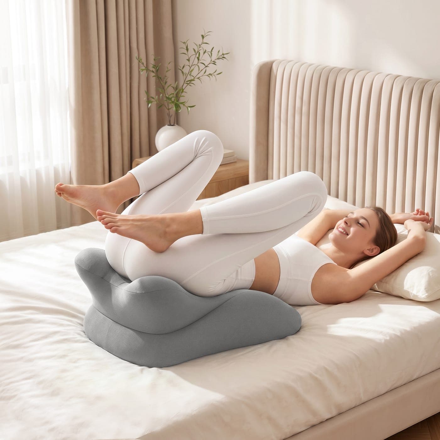 Ergonomic Sex Pillow with Removable Headrest, Grey - thumbnail 2