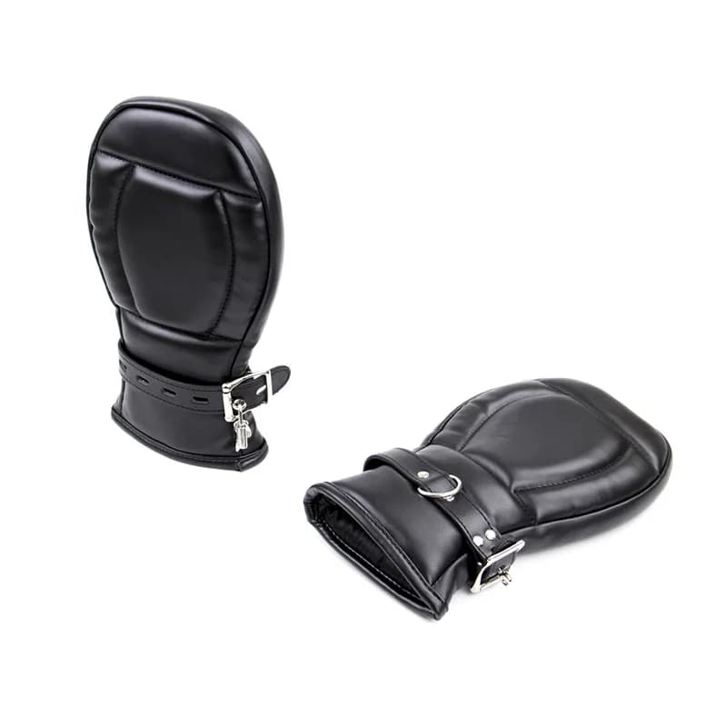 Padded leather bondage mittens with dog paw design - thumbnail 2