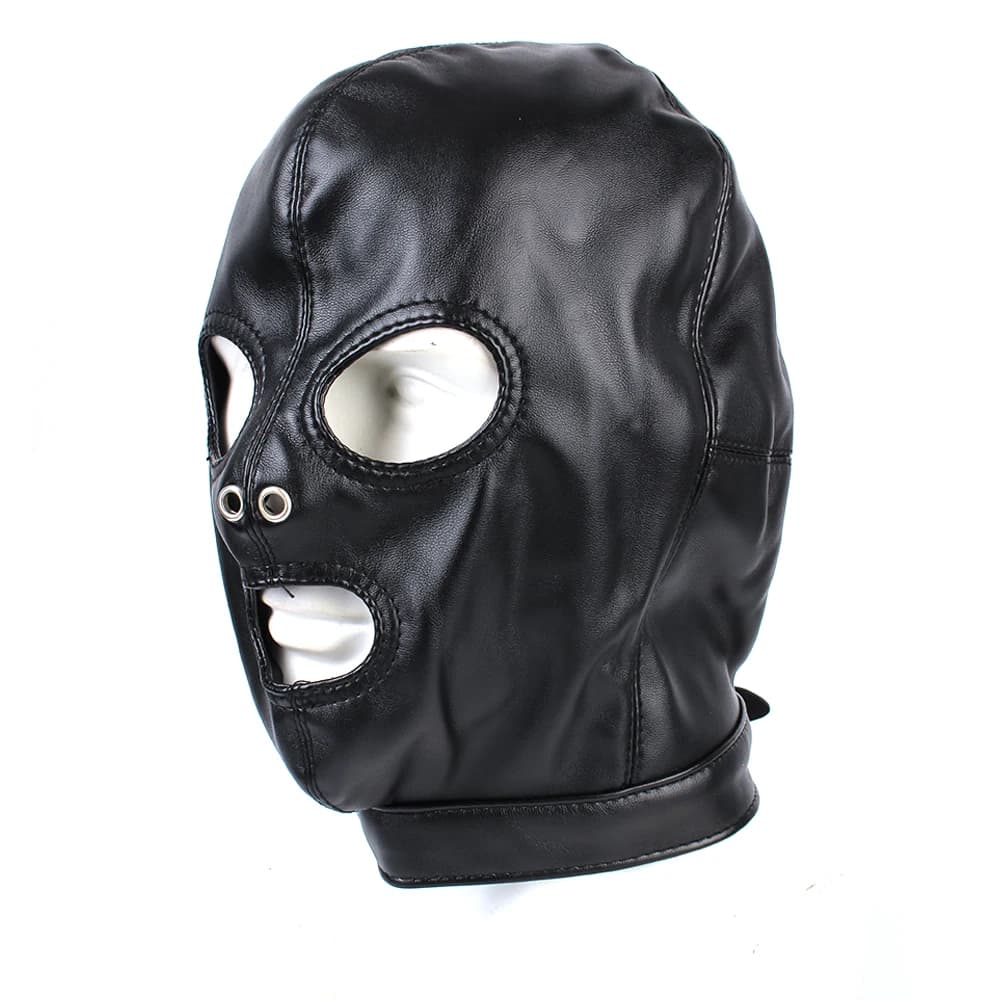 Black PU leather hollow hood fetish mask - thumbnail 5
