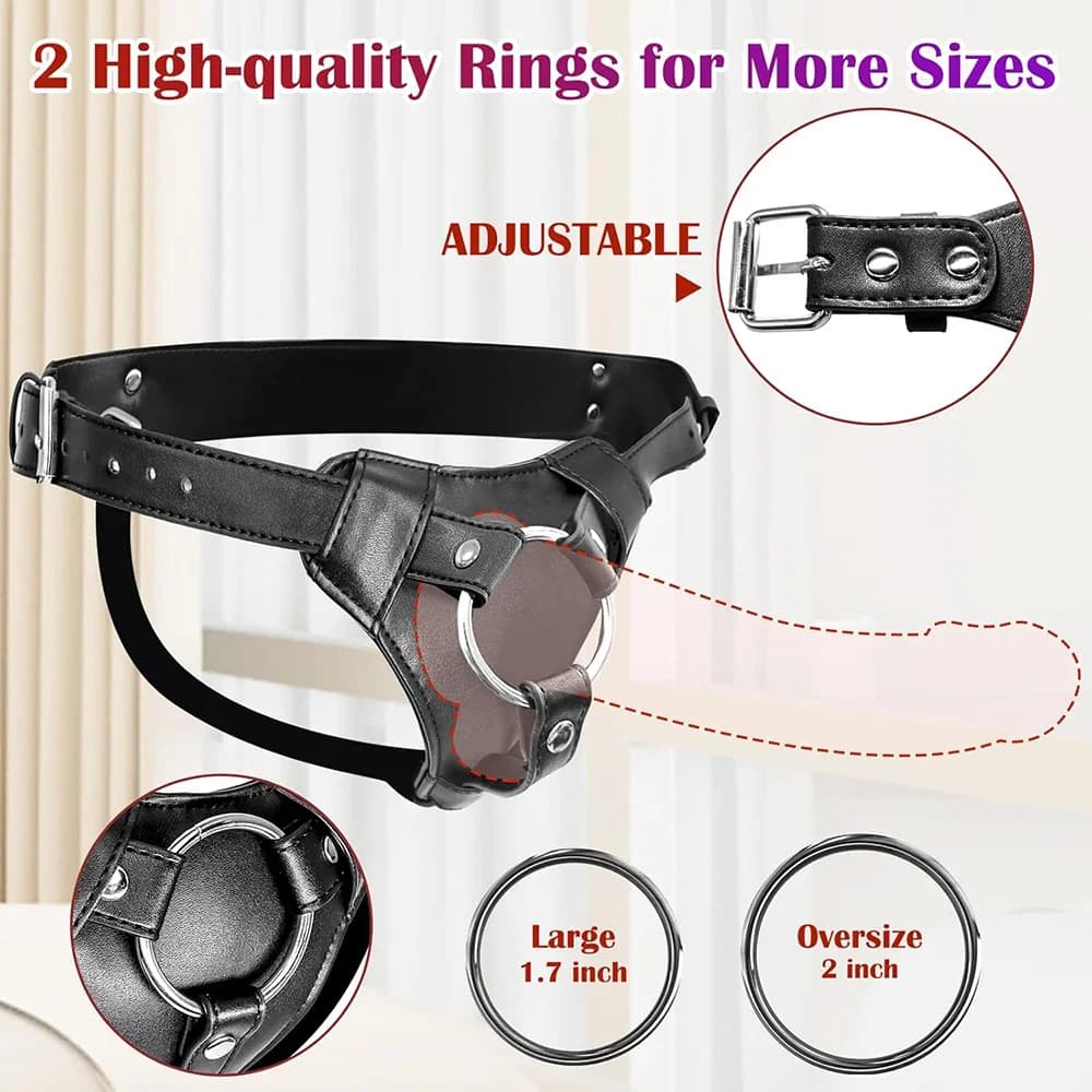 Adjustable leather harness with two metal rings - thumbnail 2