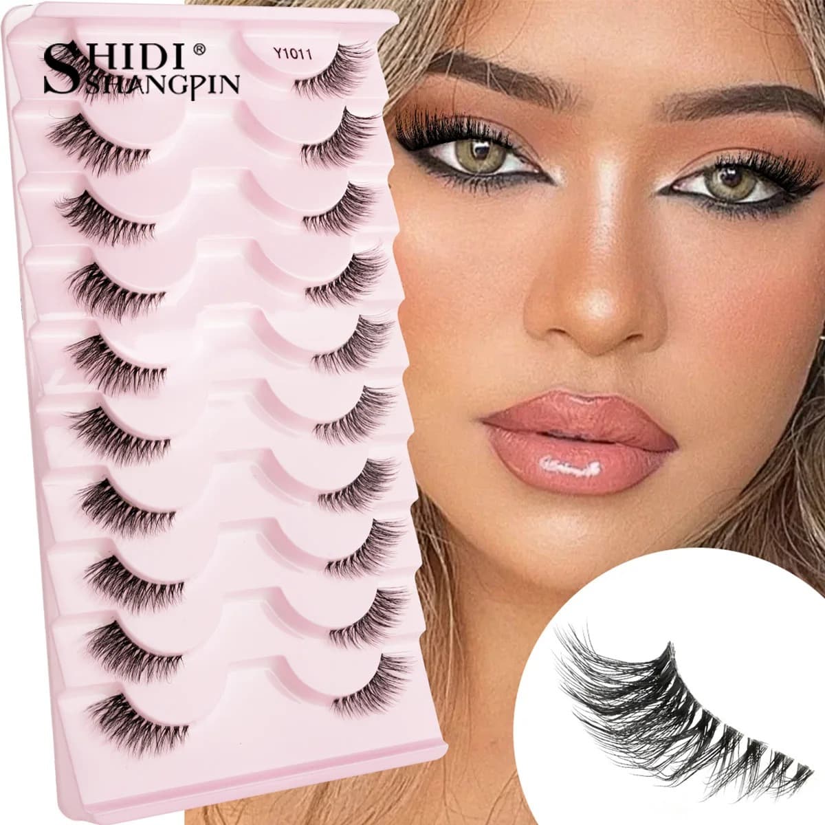 SHIDISHANGPIN Half Lashes Cat Eye Lashes 3D Natural Winged End Eye Elongated Eyelashes Fox Eye lashes Faux Mink Eyelashes Makeup - thumbnail 6