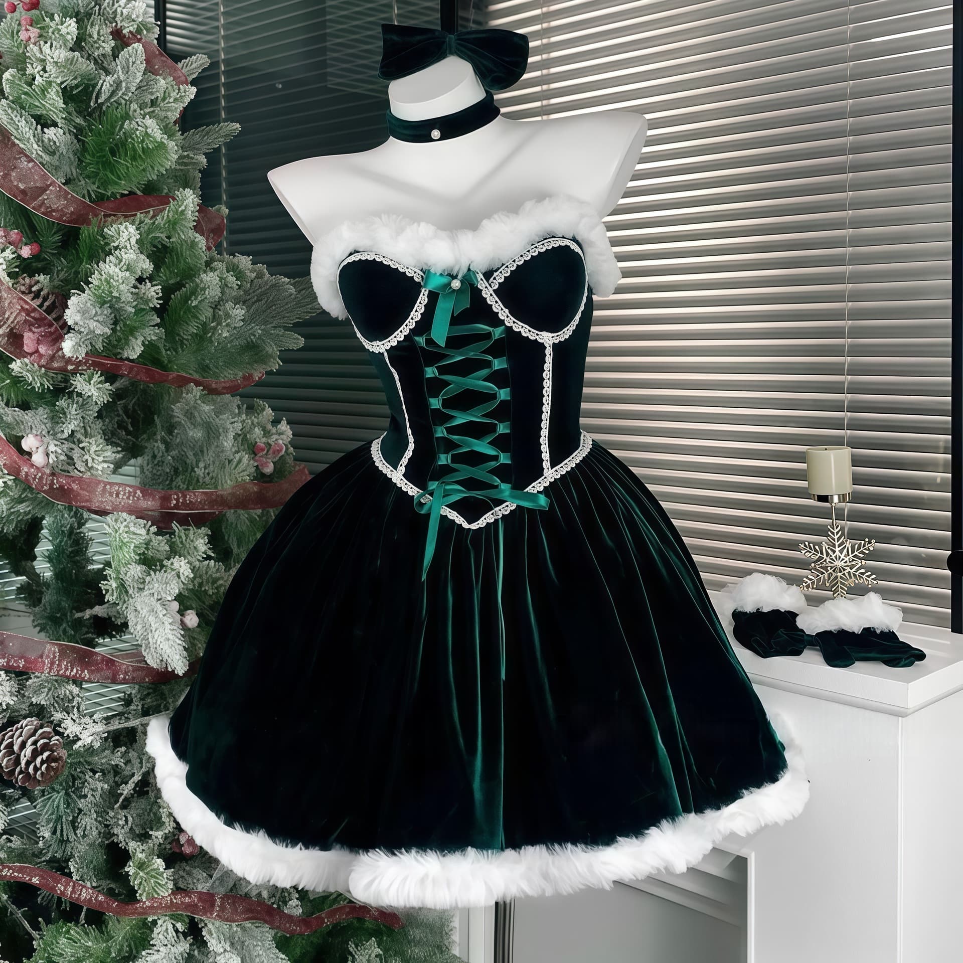 Red Velvet Santa Dress Costume - thumbnail 2