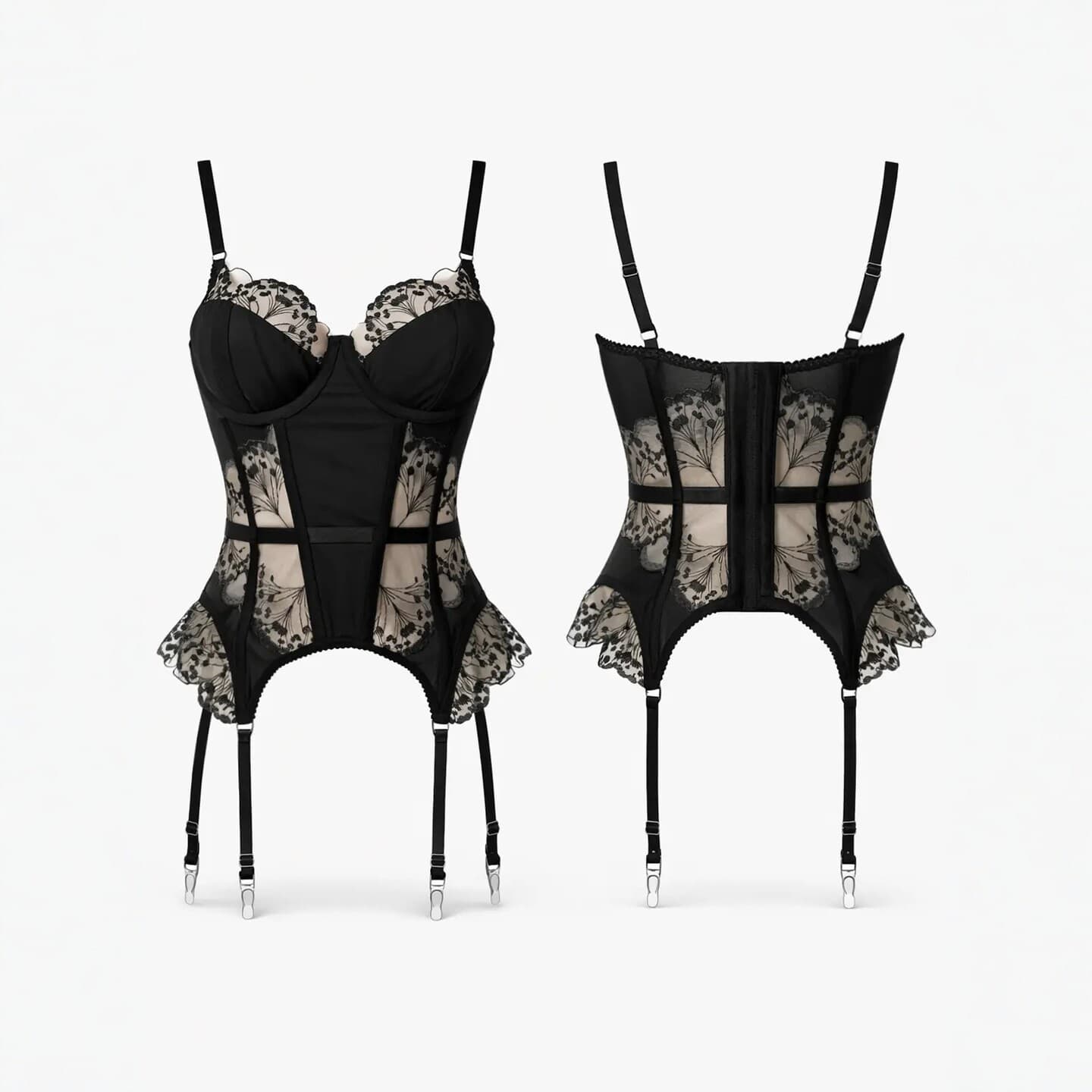 Satin and Lace Strappy Bodysuit with Stockings - thumbnail 5