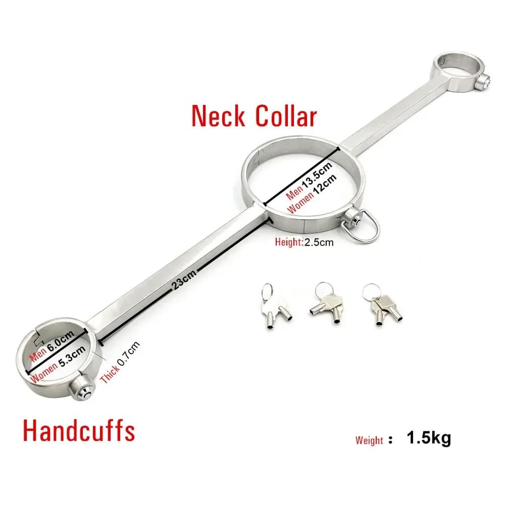 Metal bondage collar and handcuffs restraint set - thumbnail 3