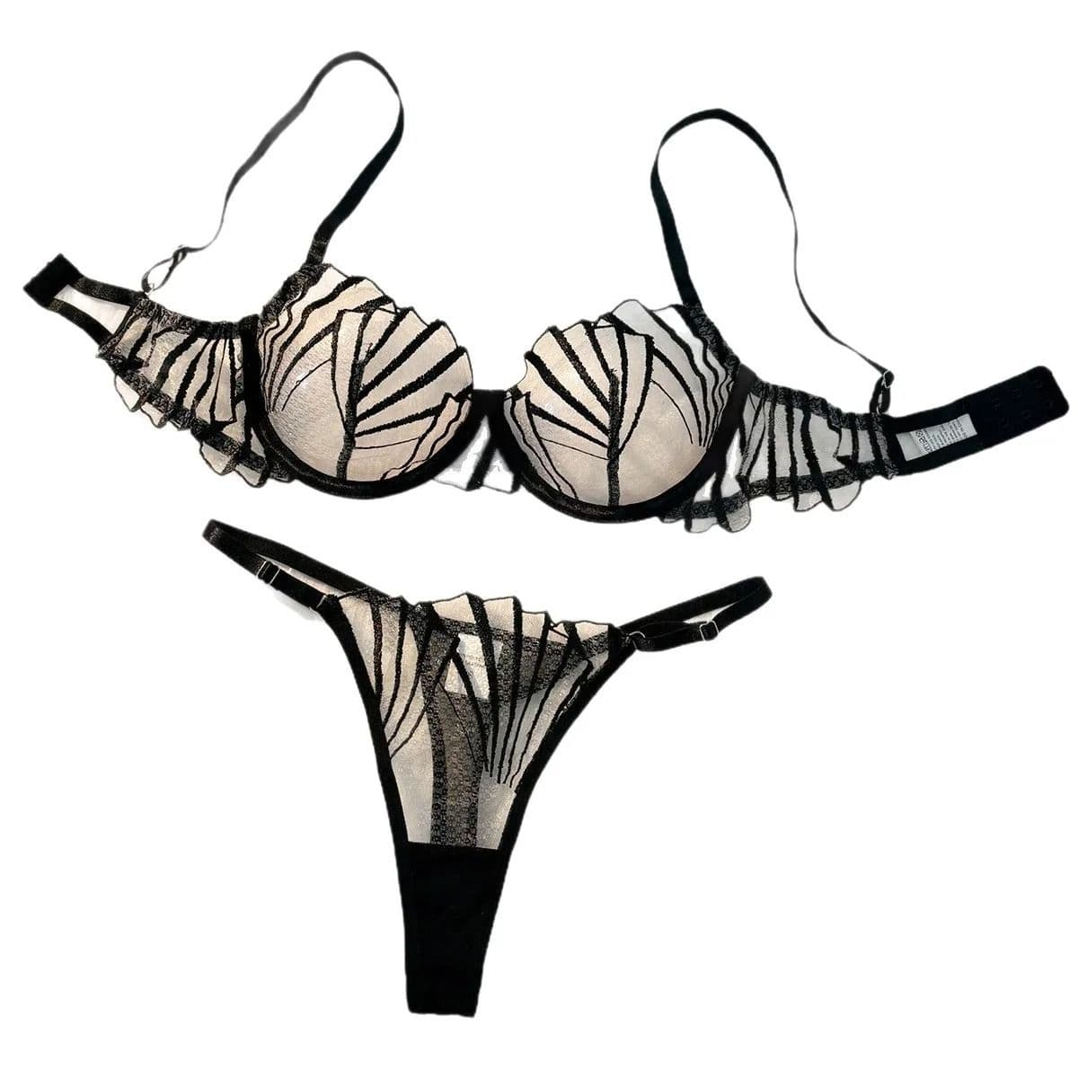 2pcs Women's Bra Set Sexy Lace Mesh Lingerie Set Ultra Thin Breathable Comfortable Lightweight Scallop Transparent Lingerie Set - thumbnail 4