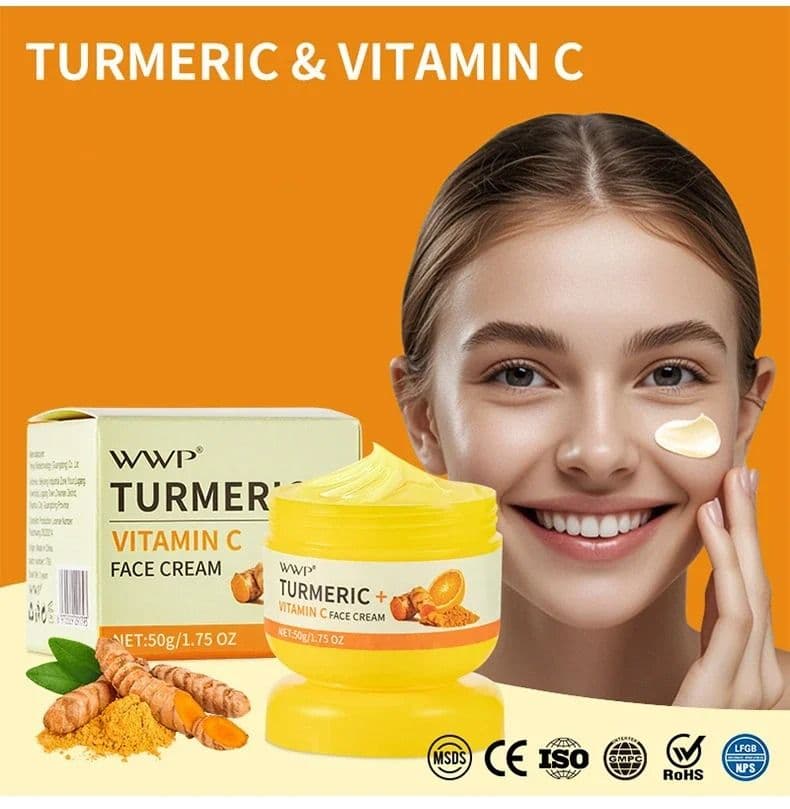 Turmeric Face Cream Strong Whitening Vitamin C Cream Brighten Skin Tone Reduce Dark Spots Lighten Moisturizing Cream Facial 50g - thumbnail 2