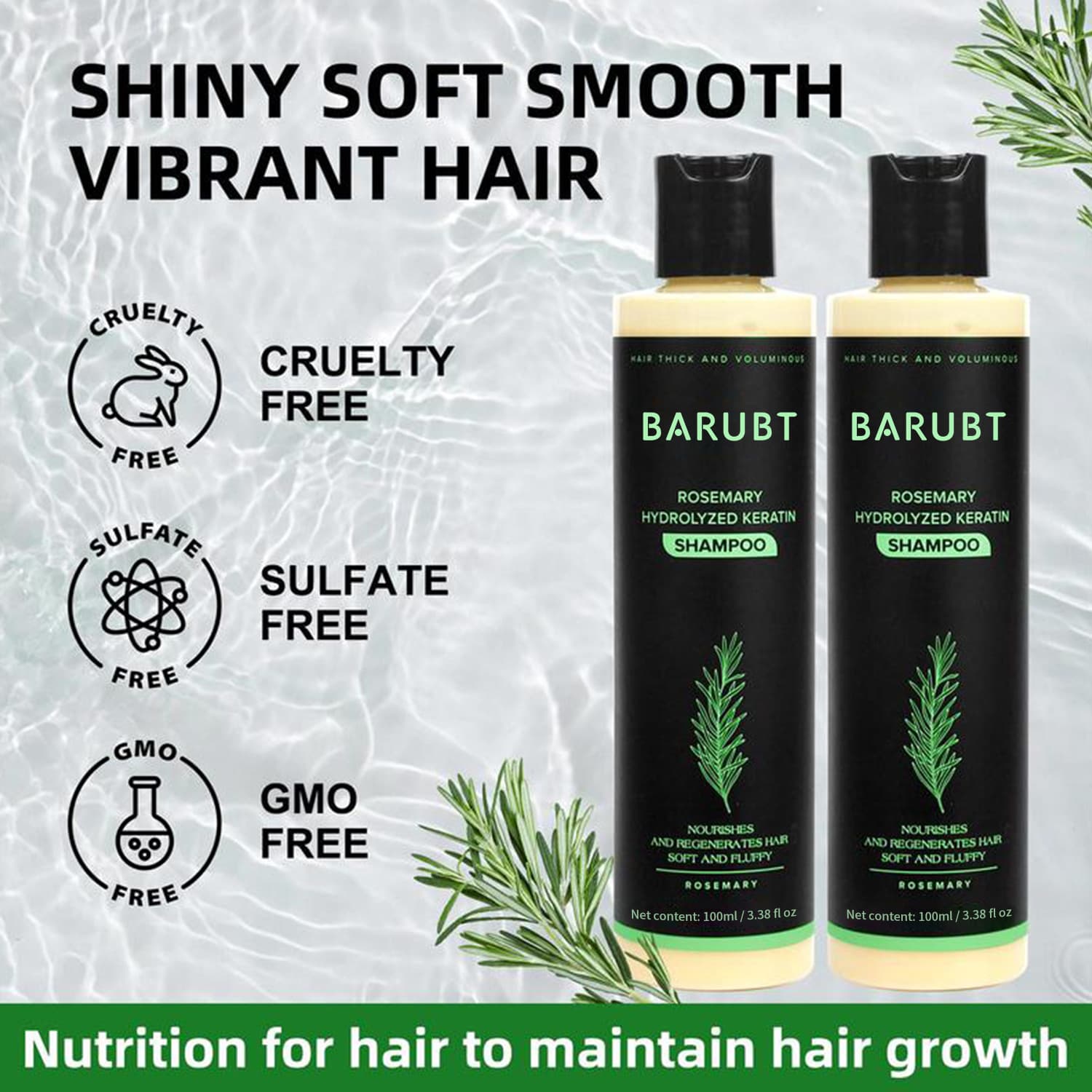 Rosemary Hydrolyzed Keratin Shampoo, Sulfate-Free, Cruelty-Free For Smooth & Shiny Hair - thumbnail 5