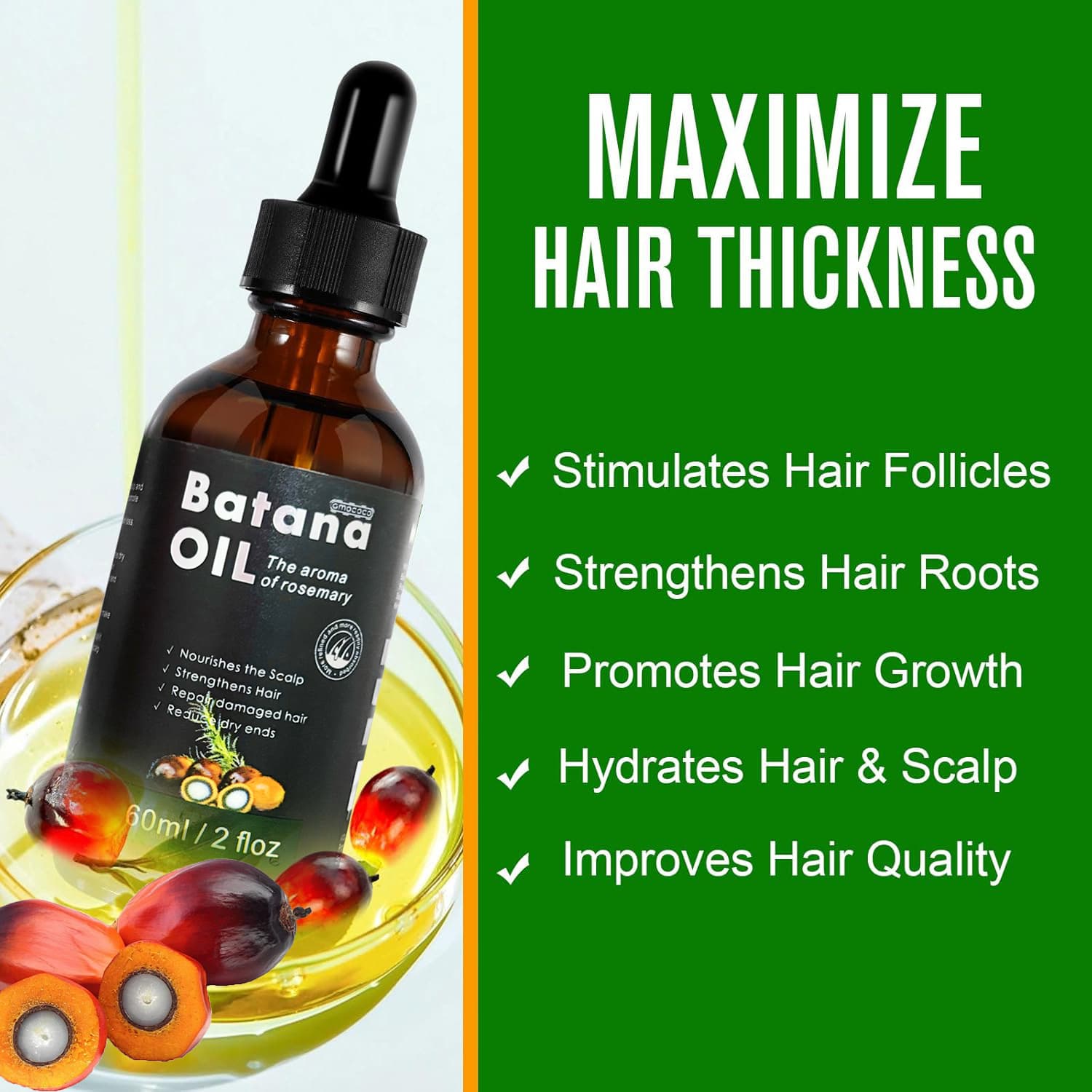 Only Supports Self Pickup With Waybill Amococo Batana Oil With Rosemary Cold Pressed Natural Hair Growth Oil, Nourishes Scalp, Repairs Damaged Hair, Reduces Split Ends, Boosts Hair Thickness & - image 1