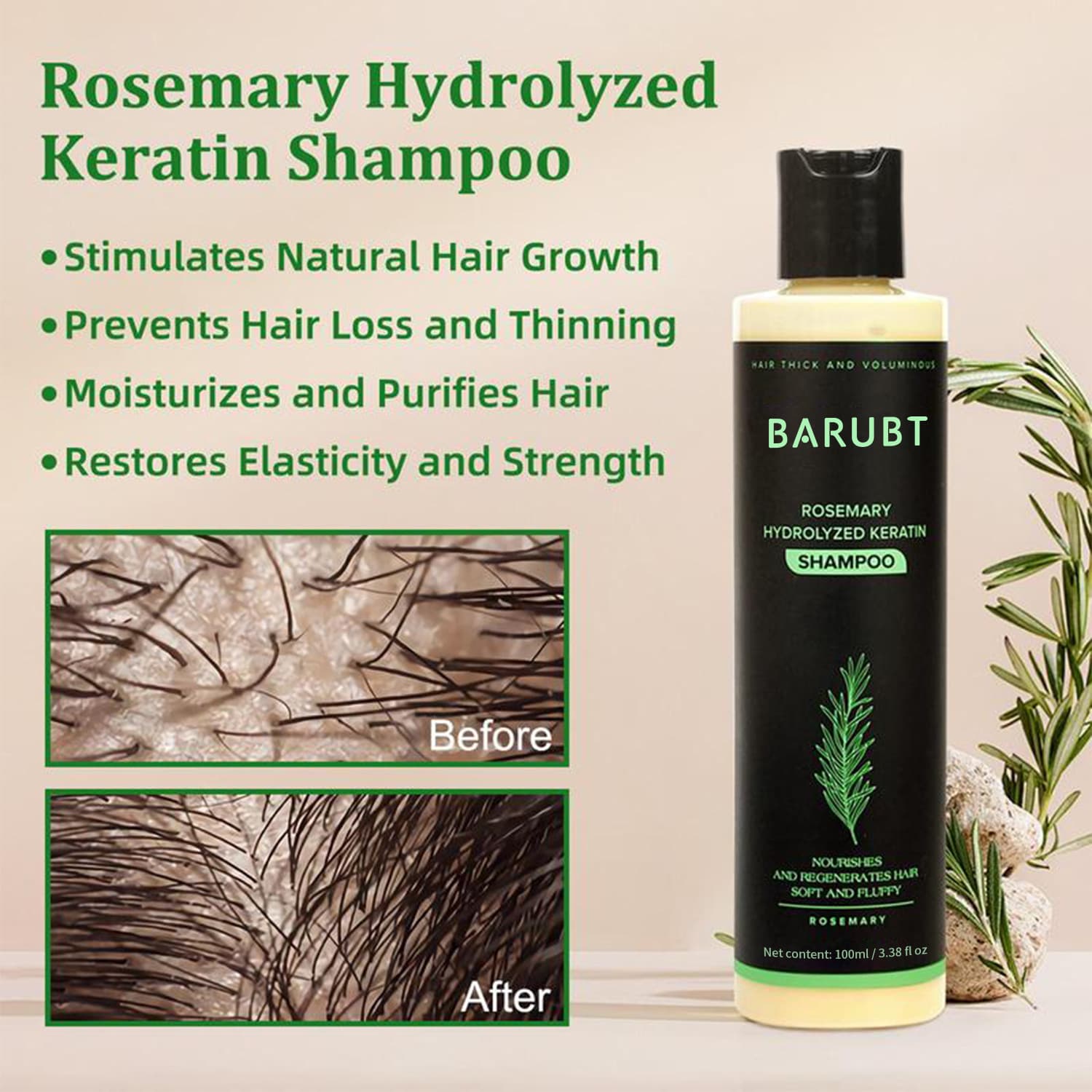 Rosemary Hydrolyzed Keratin Shampoo, Sulfate-Free, Cruelty-Free For Smooth & Shiny Hair - thumbnail 4