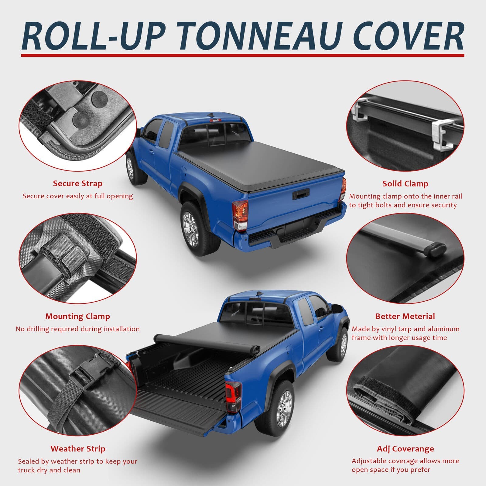 6FT Truck Bed Soft Roll Up Vinyl Tonneau Cover--A86364-915JM44410 - thumbnail 7