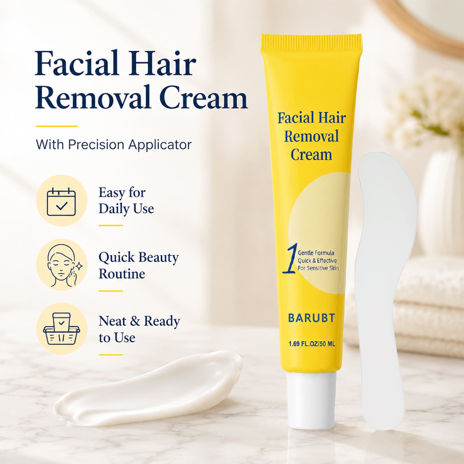 Facial Hair Removal Cream Kit, Gentle Formula For Sensitive Skin, 50ml - image 1