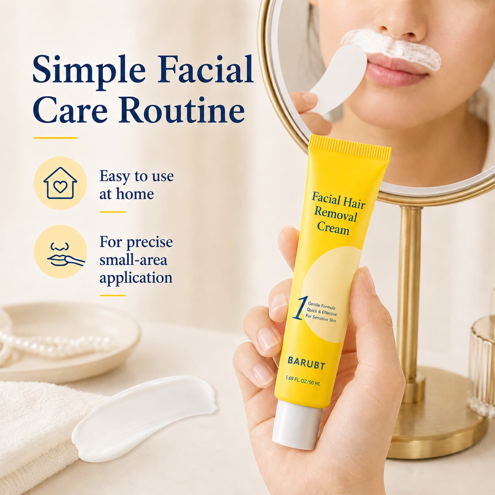 Facial Hair Removal Cream Kit, Gentle Formula For Sensitive Skin, 50ml - thumbnail 3