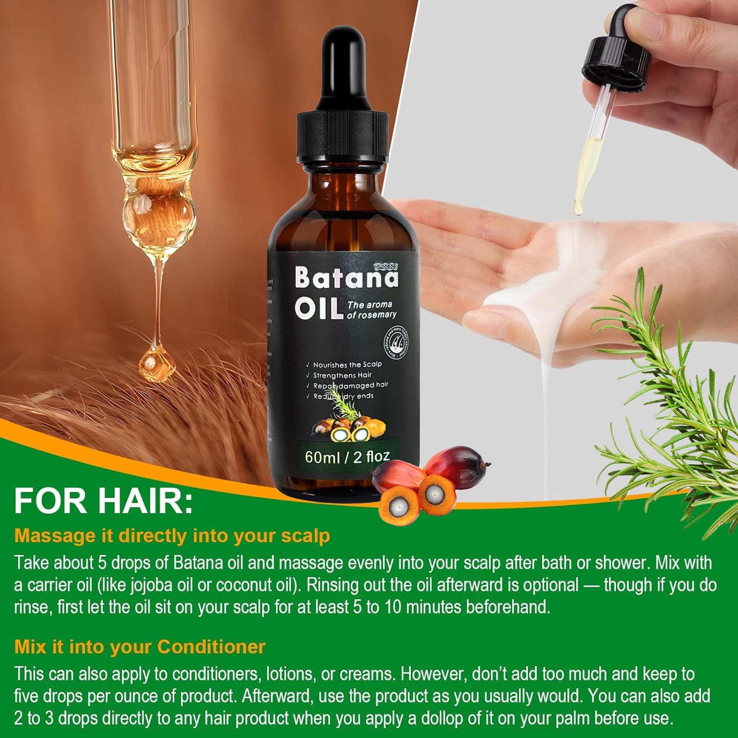 Only Supports Self Pickup With Waybill Amococo Batana Oil With Rosemary Cold Pressed Natural Hair Growth Oil, Nourishes Scalp, Repairs Damaged Hair, Reduces Split Ends, Boosts Hair Thickness & - thumbnail 7
