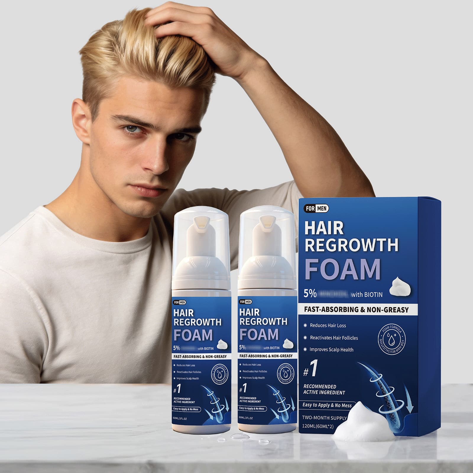 Mens Hair Foam Mousse Gently Cleanses Controls Oil - thumbnail 2