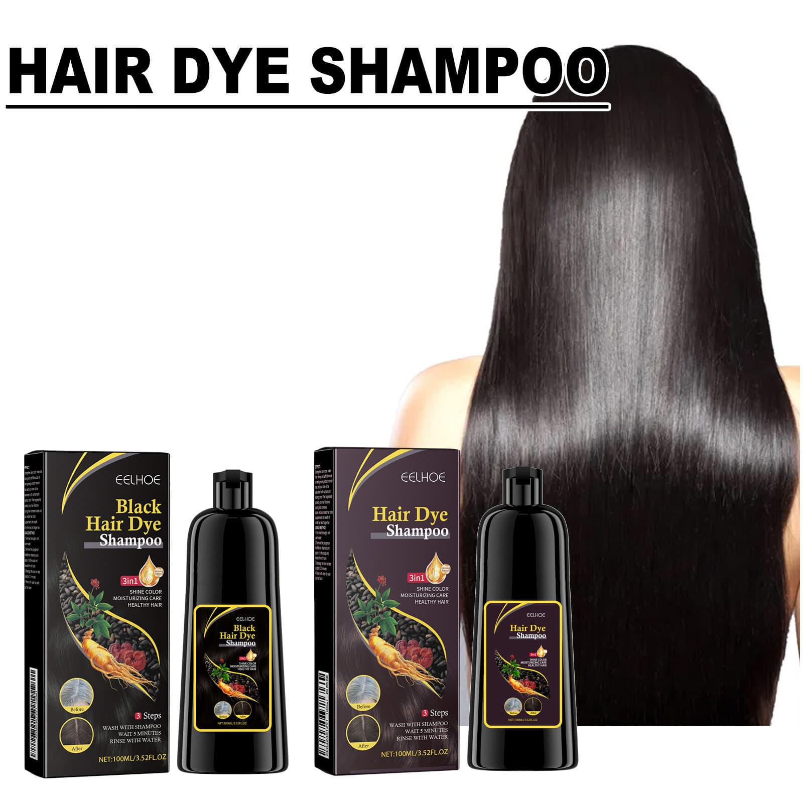 EELHOE Black Hair Shampoo Polygonum Multiflorum For DarkLustrousAnd Nourished Hair - thumbnail 2