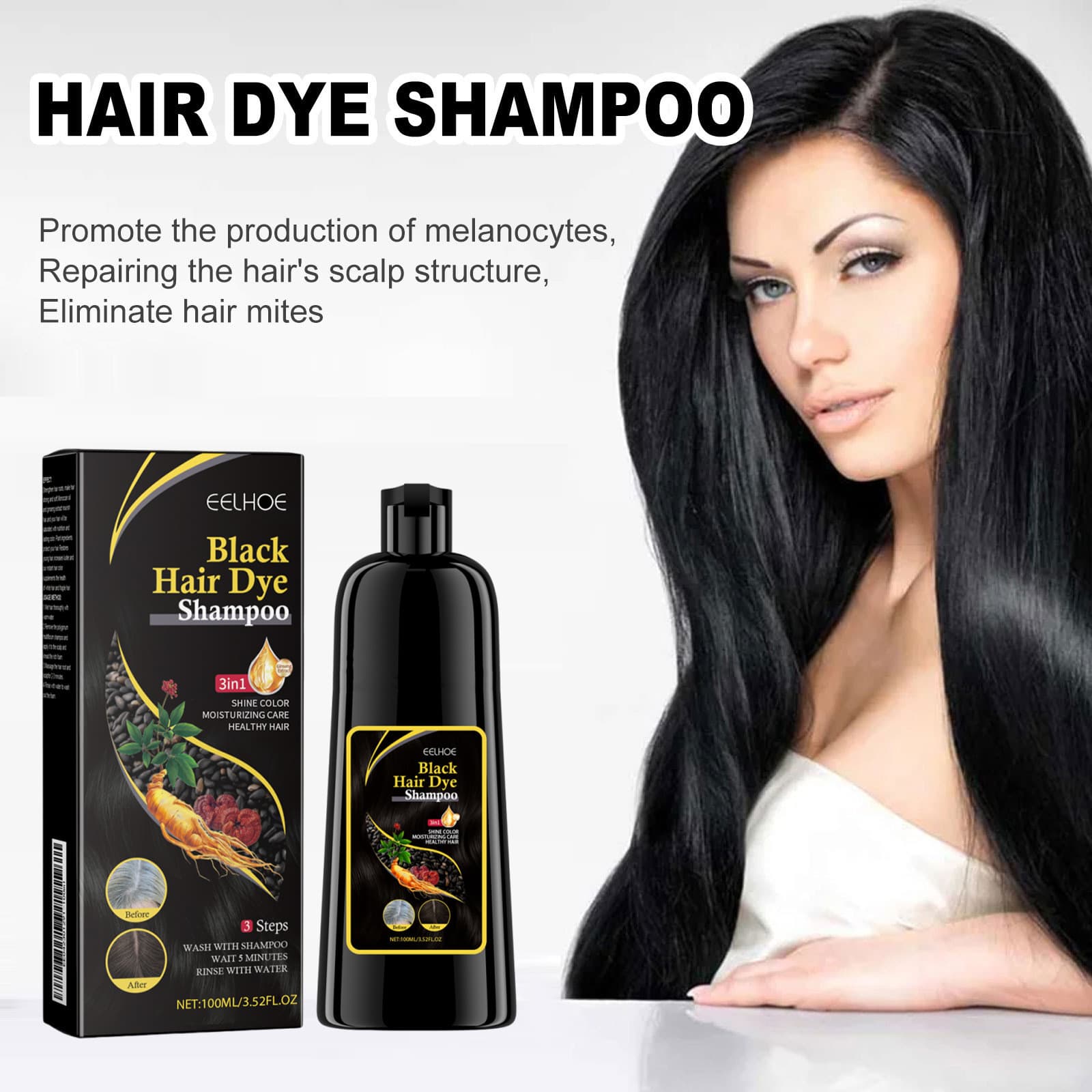 EELHOE Black Hair Shampoo Polygonum Multiflorum For DarkLustrousAnd Nourished Hair - thumbnail 3