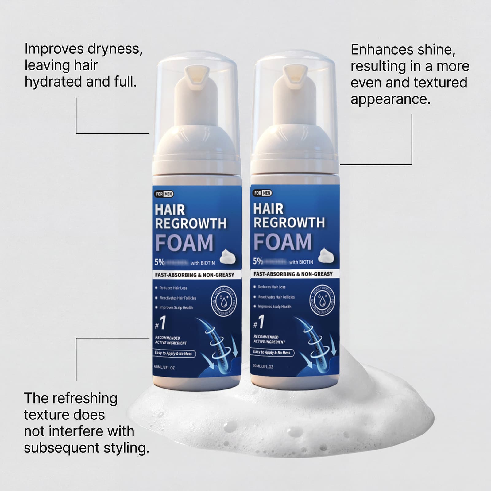 Mens Hair Foam Mousse Gently Cleanses Controls Oil - thumbnail 6