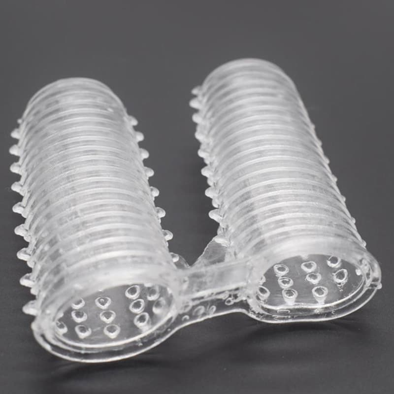 Double Finger Stall Buckle Set Particle Barbed Crystal Exotic Condom Couple Toys - thumbnail 4