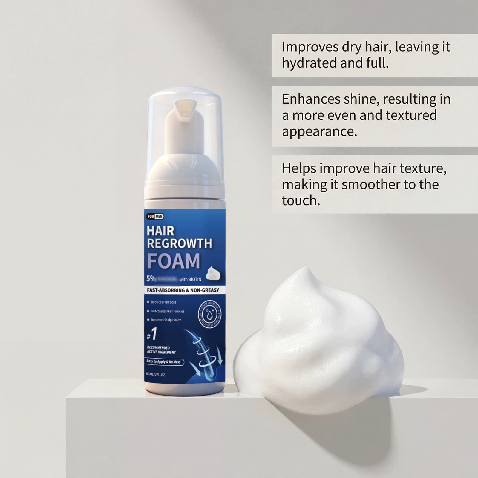 Mens Hair Foam Mousse Gently Cleanses Controls Oil - thumbnail 3