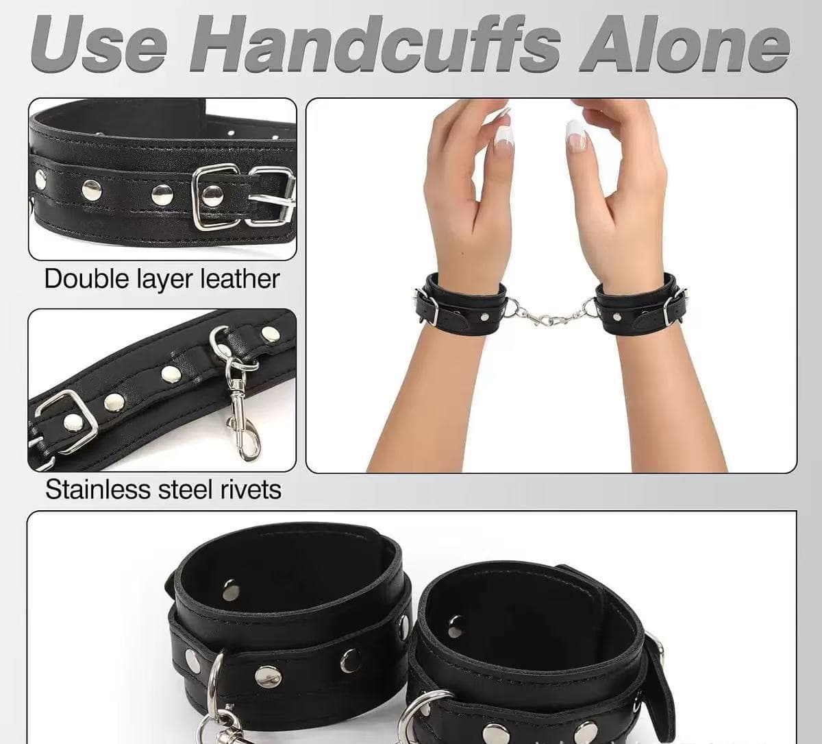 Adult Sex Toys SM Couples Bondage Set Including Handcuffs And Thighleg Restraints Made From Leather - thumbnail 6