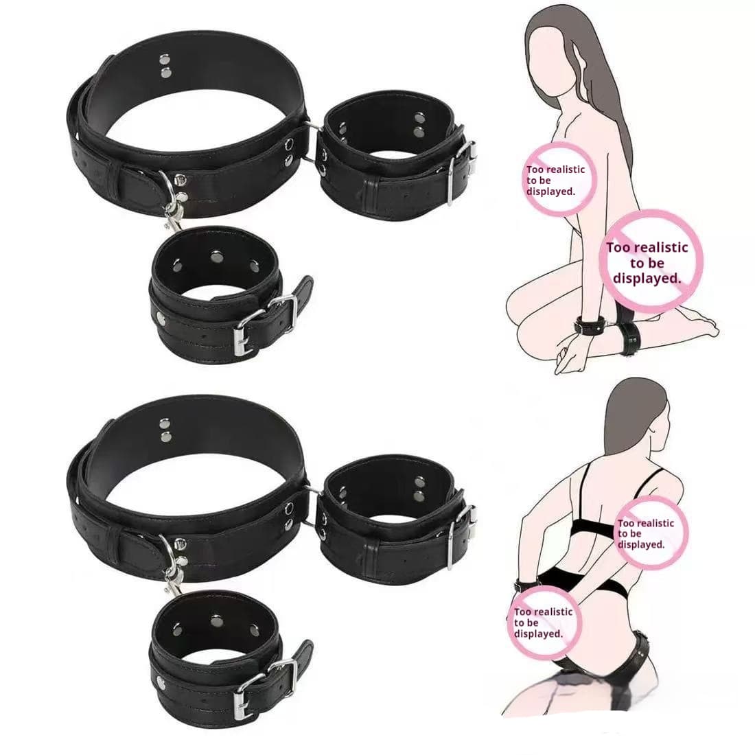 Adult Sex Toys SM Couples Bondage Set Including Handcuffs And Thighleg Restraints Made From Leather - thumbnail 3