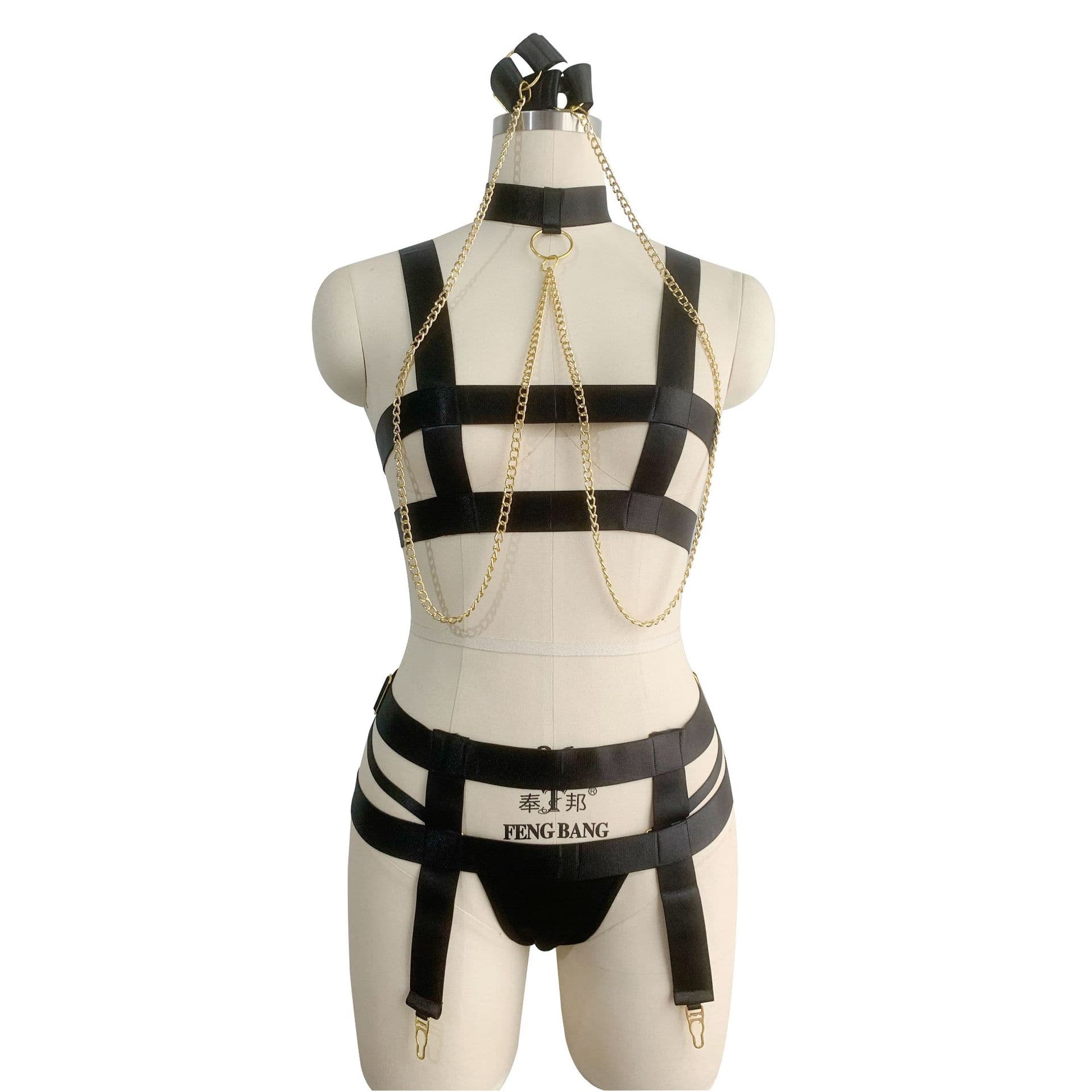 Chain-Detail Black Lingerie Set
