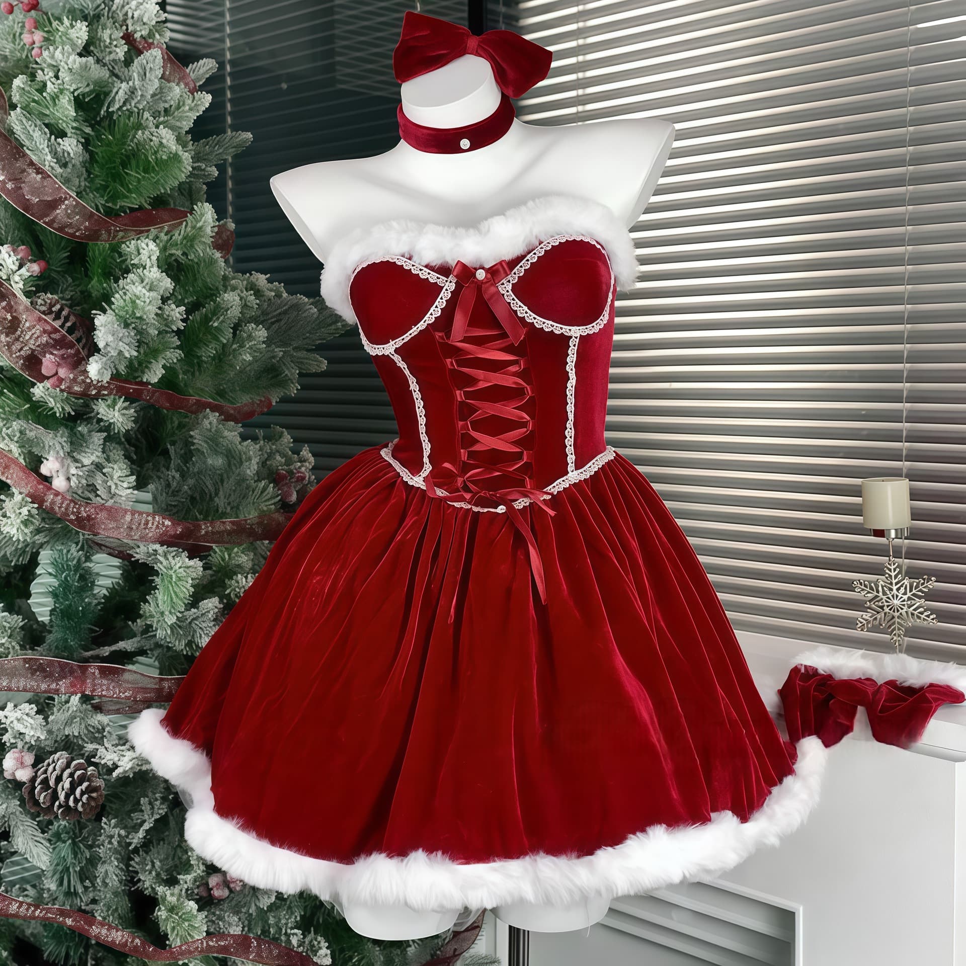 Red Velvet Santa Dress Costume - image 1