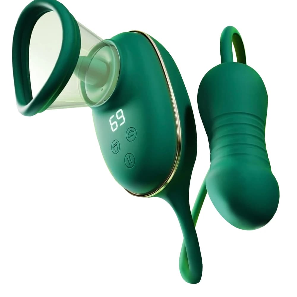 Three-in-one licking vibrator with suction and thrusting - image 1