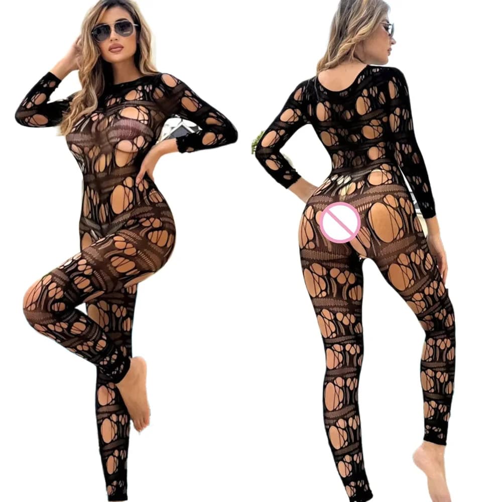 Fishnet body stocking with open mesh pattern - image 1