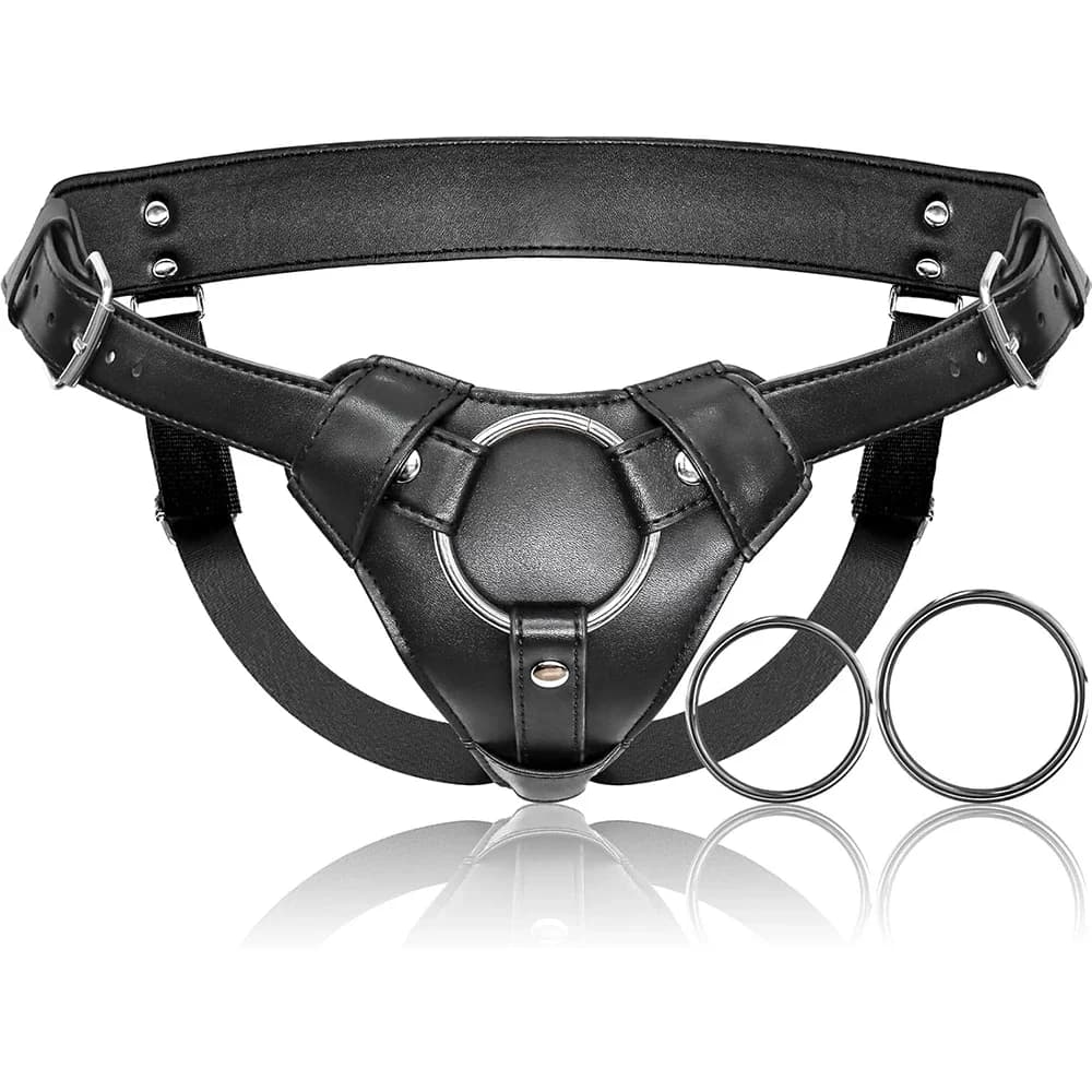 Adjustable leather harness with two metal rings - image 1