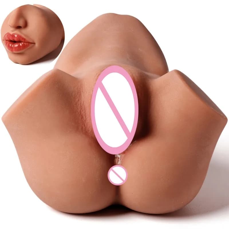 Realistic male masturbation cup with dual channels - image 1
