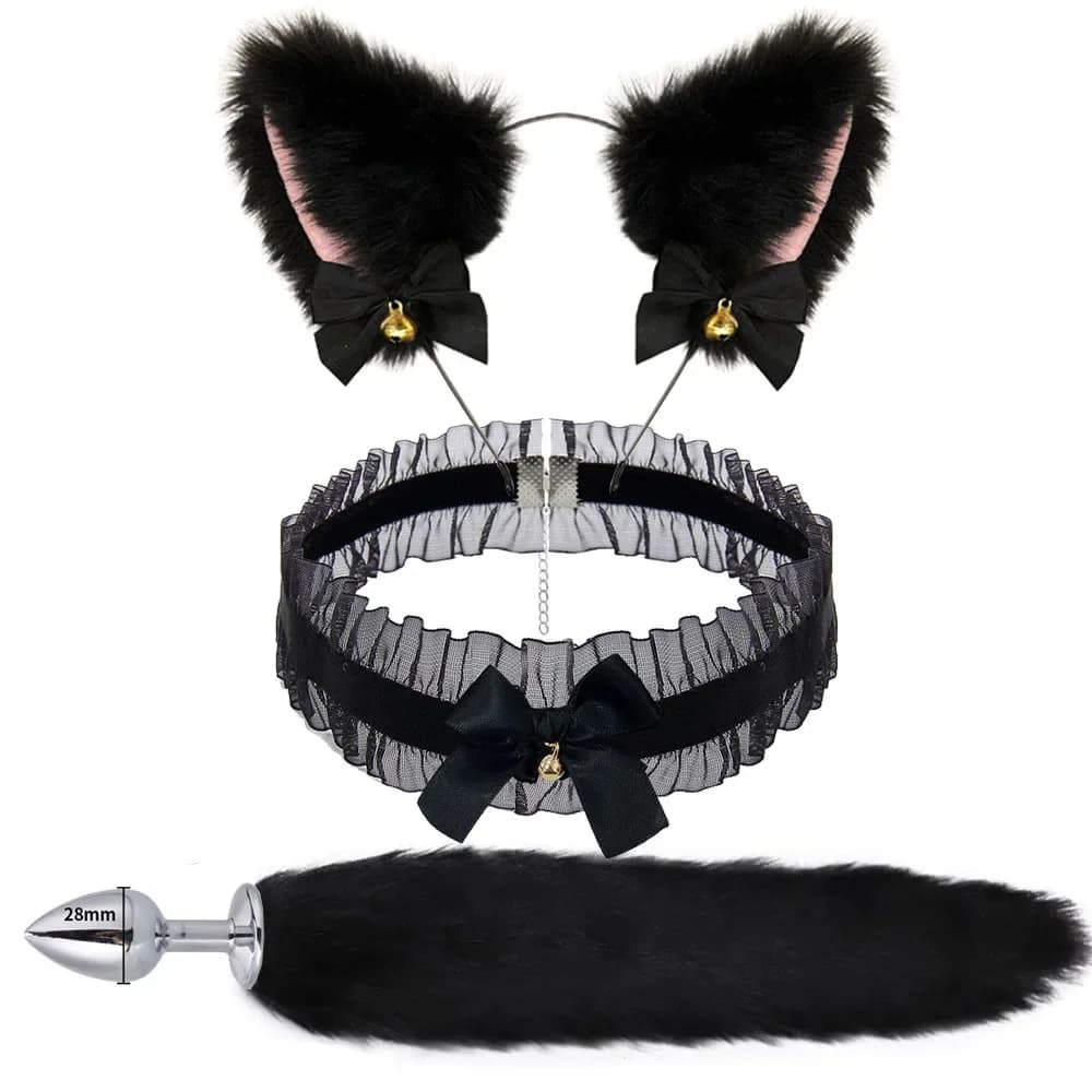 Cat ears headband and tail anal plug set
