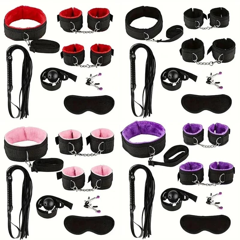 Plush bondage set with cuffs and whip - image 1