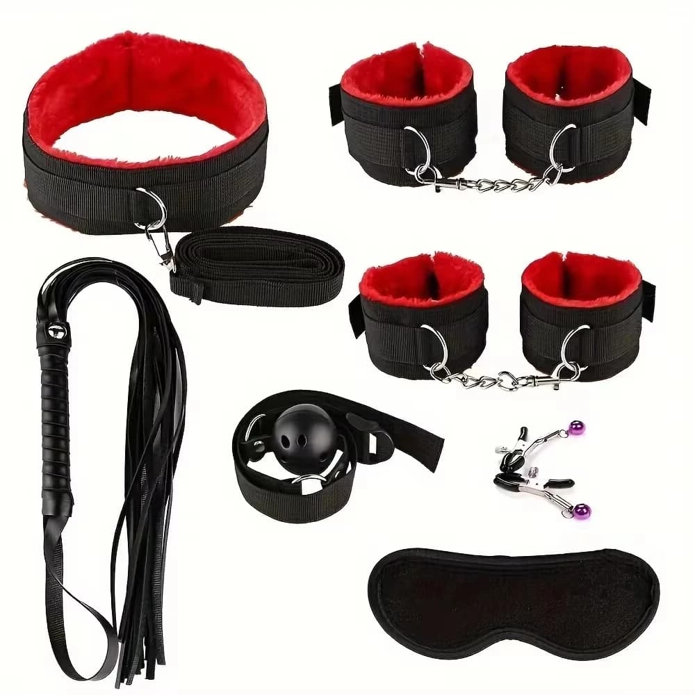 Plush bondage set with cuffs and whip - image 1