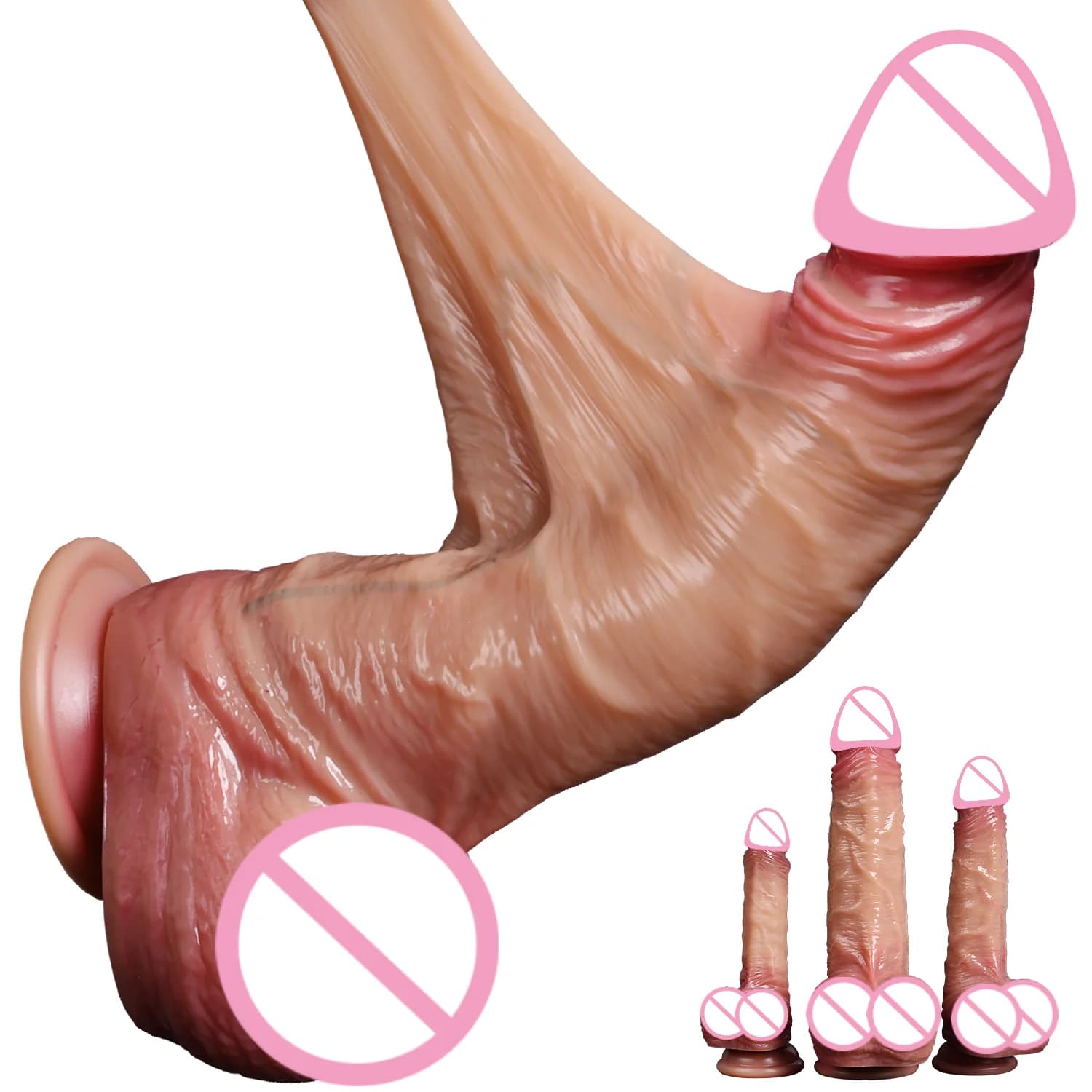 Realistic silicone dildo with textured skin and testicles - image 1